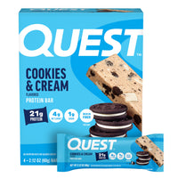 Thumbnail for Quest Nutrition Cookies & Cream Protein Bars, 21g Protein, 4g Net Carbs, 1g Sugar, High Fiber, Gluten Free, Keto Friendly, 4 Count