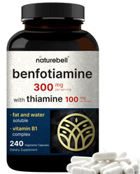 Thumbnail for NatureBell Benfotiamine with Thiamine - 240 Vegetarian Capsules - 300mg Benfotiamine & 100mg Thiamine - for Heart Health, Energy Production & Nervous System Support* - Vitamin B1 Complex