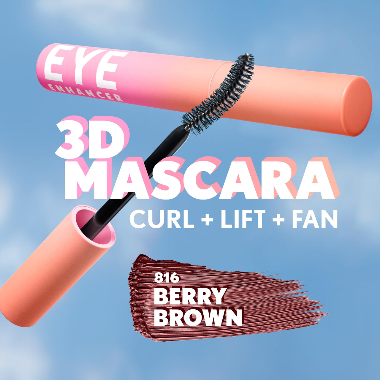 CoverGirl Eye Enhancer, Berry Brown, 3D Mascara, Curved Fiber Brush, Plant-Based Lifting Wax, For All Lash Types, 24-Hour Wear, Transfer-Proof, Flake-Free, 0.30oz