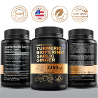 Thumbnail for 4-in-1 Turmeric and Garlic Supplements with BioPerine – 2360mg Turmeric Ginger Root Capsules with Garlic – High Potency Herbal Blend (120 ct)