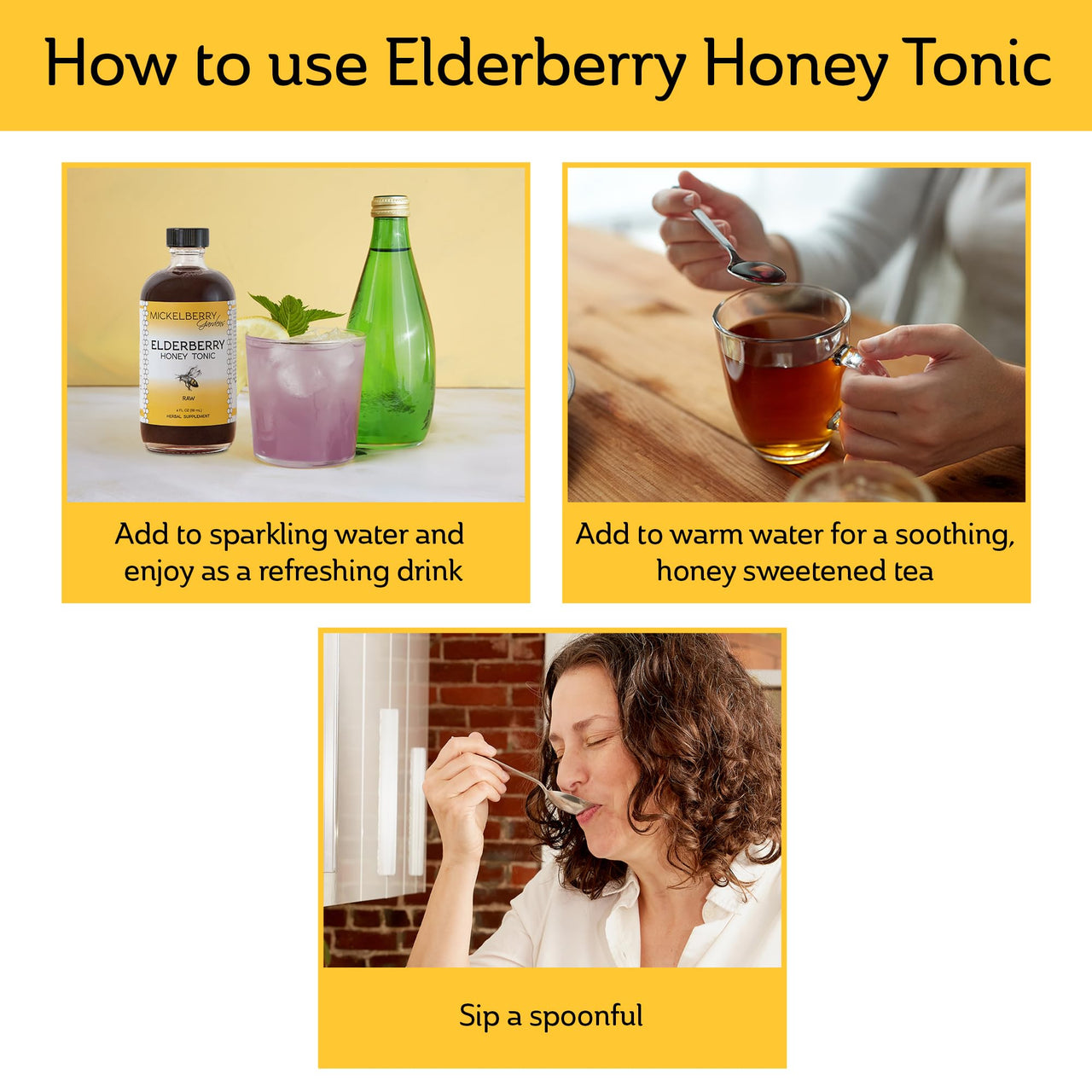 Mickelberry Gardens Elderberry Honey Tonic, Sambucus Syrup, Black Elderberry - Immune Support for Adults and Kids (4 Ounces)