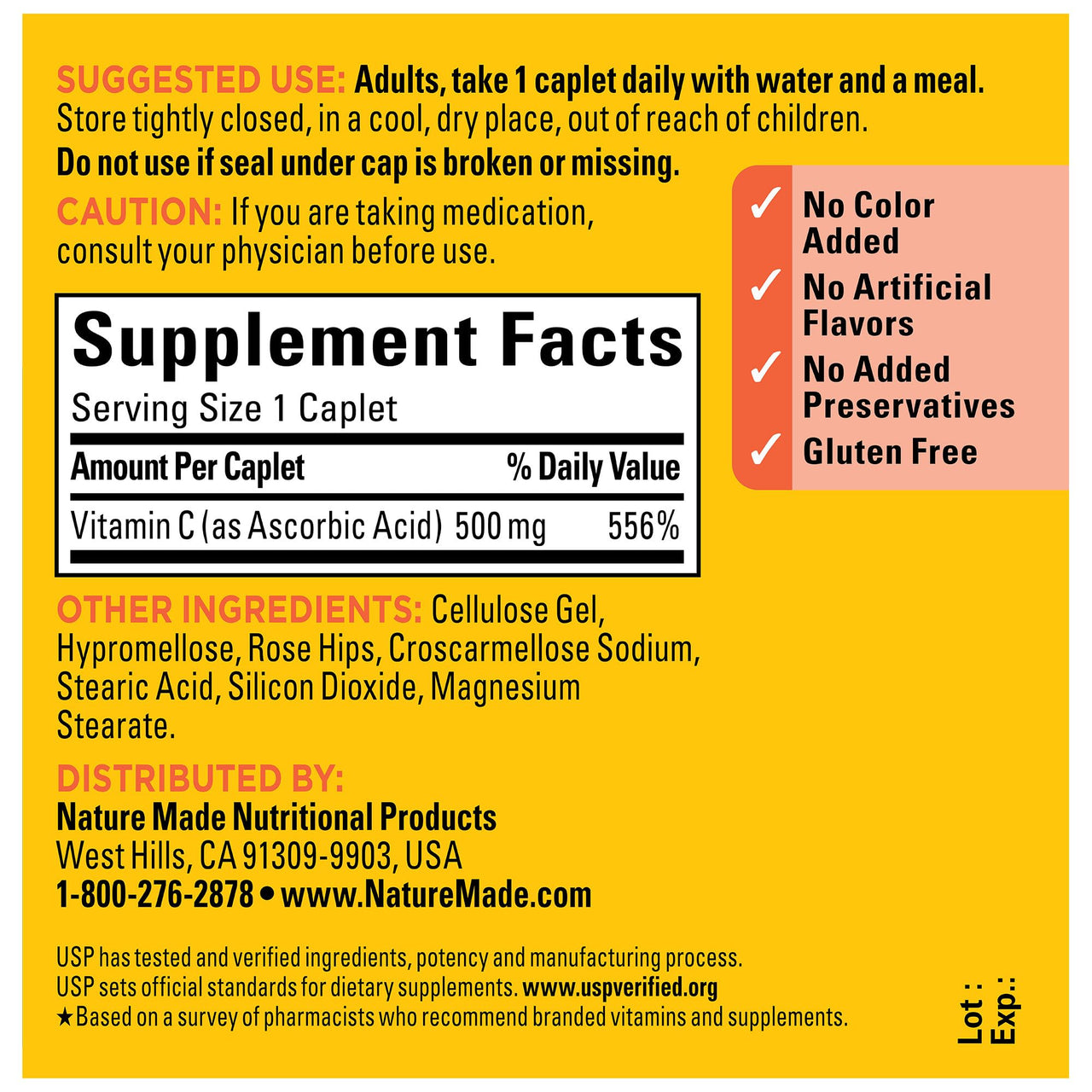 Nature Made Vitamin C 500mg with Rose Hips, Dietary Vitamin C Supplement for Immune Support, 130 Caplets, 130-Day Supply