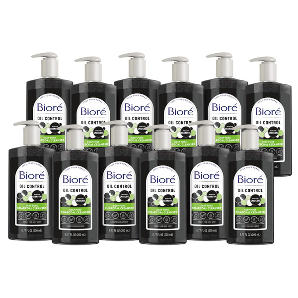 Bioré Deep Pore Charcoal Face Wash, Daily Facial Cleanser for Dirt & Makeup Removal, for Oily Skin, 6.77 Oz, Pack of 12