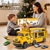Thumbnail for Transport Truck Toys for 3 4 5 6 7 Years Old Boys,Toy Cars Track Set Transporter Trucks with 12 Die-Cast Car Toys 2 Race catapults Dual-Track Model,Toddler Set for Kids Boys Girls,Yellow