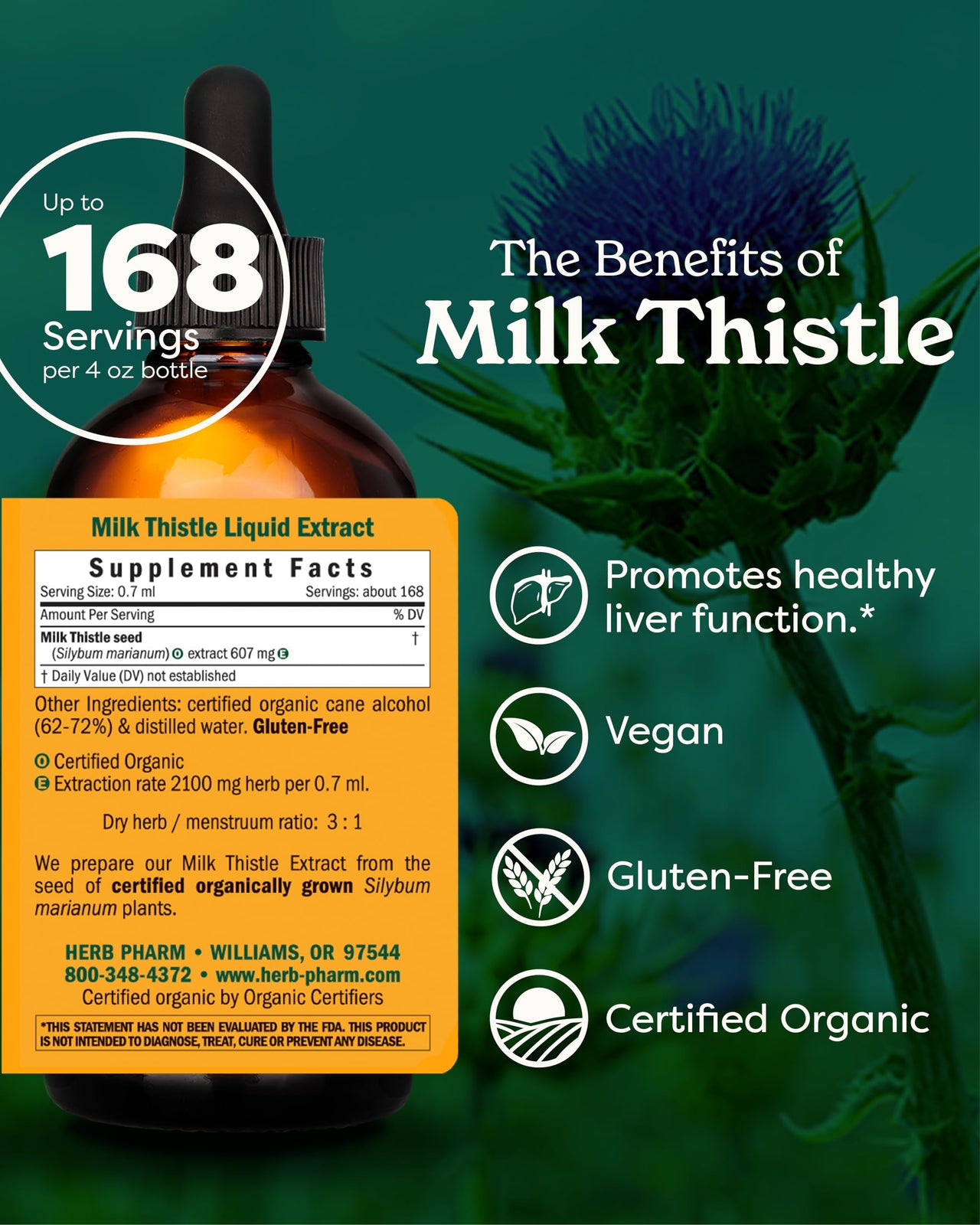 Herb Pharm Milk Thistle Seed Extract for Liver Function Support - 4 Ounce (DMILK04)