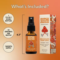 Thumbnail for SuperMush Daily Immunity Mouth Spray Organic - Mushroom Immunity Spray Supplements - Turkey Tail & Reishi Mixed Mushrooms Extract - Immune & Digestive Health Support - 30ml Pure & Organic Turkey Tail