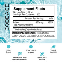 Thumbnail for Codeage USDA Organic Iodine Drops – 250 Mcg - 1+ Year Supply - Liquid Iodine Supplement – Iodine Drops Solution - Pure, Clear Iodine - Vegan Iodine Liquid Drop - 2 fl oz - (2 Pack)