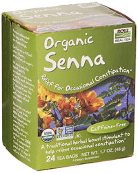Thumbnail for NOW Foods, Certified Organic Senna Tea, Caffeine Free, Relieving, Non-GMO, Premium Unbleached Tea Bags with No-Staples Design, 24-Count (Pack of 2)