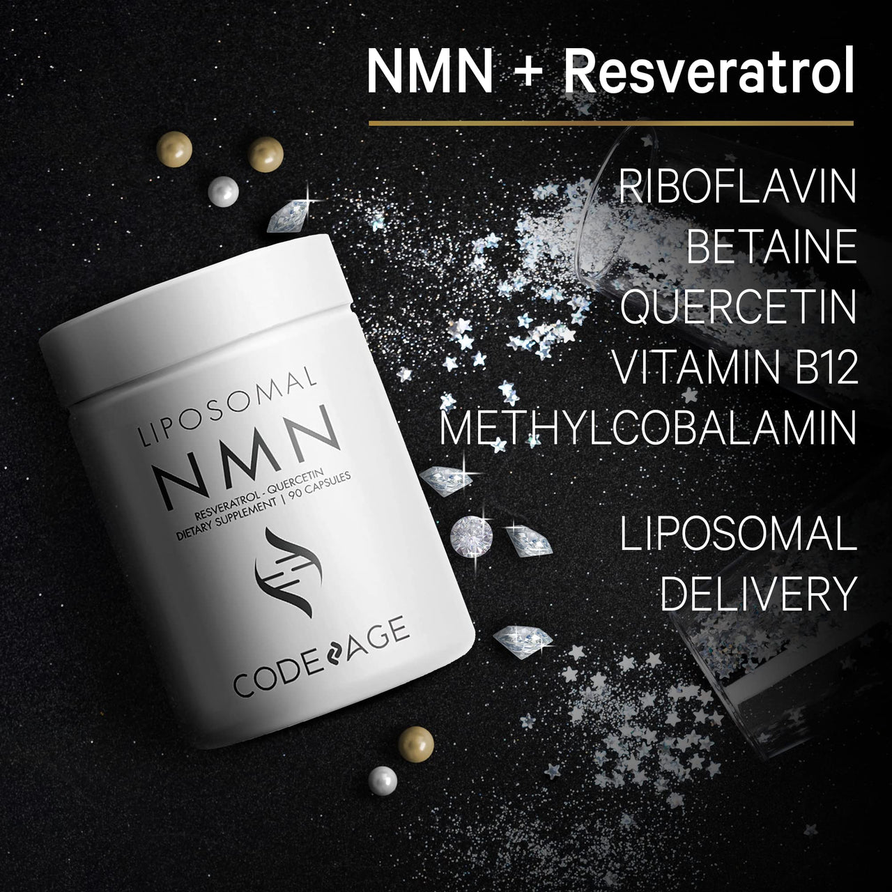 Codeage Liposomal NMN 500mg Supplement Resveratrol, NAD+ Healthy Aging Energy Muscle Metabolism Support, Nicotinamide Mononucleotide, Betaine Anhydrous TMG, Riboflavin, Vitamin B12, Vegan, 2 Pack