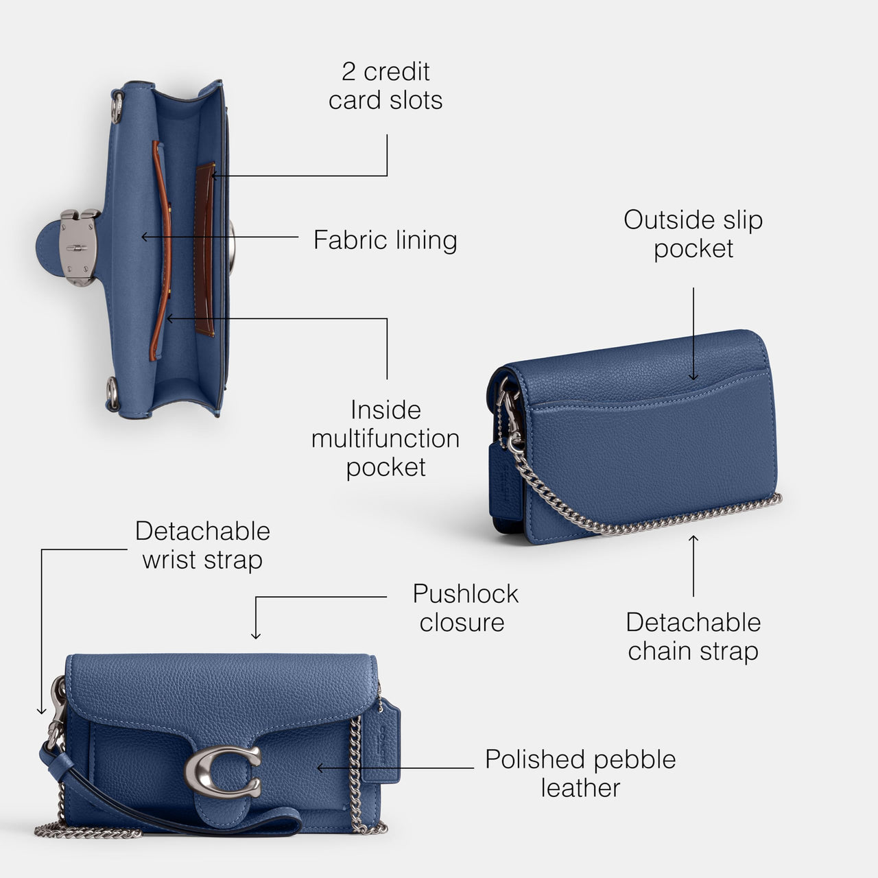 Coach Polished Pebble Tabby Wristlet, Sky Blue