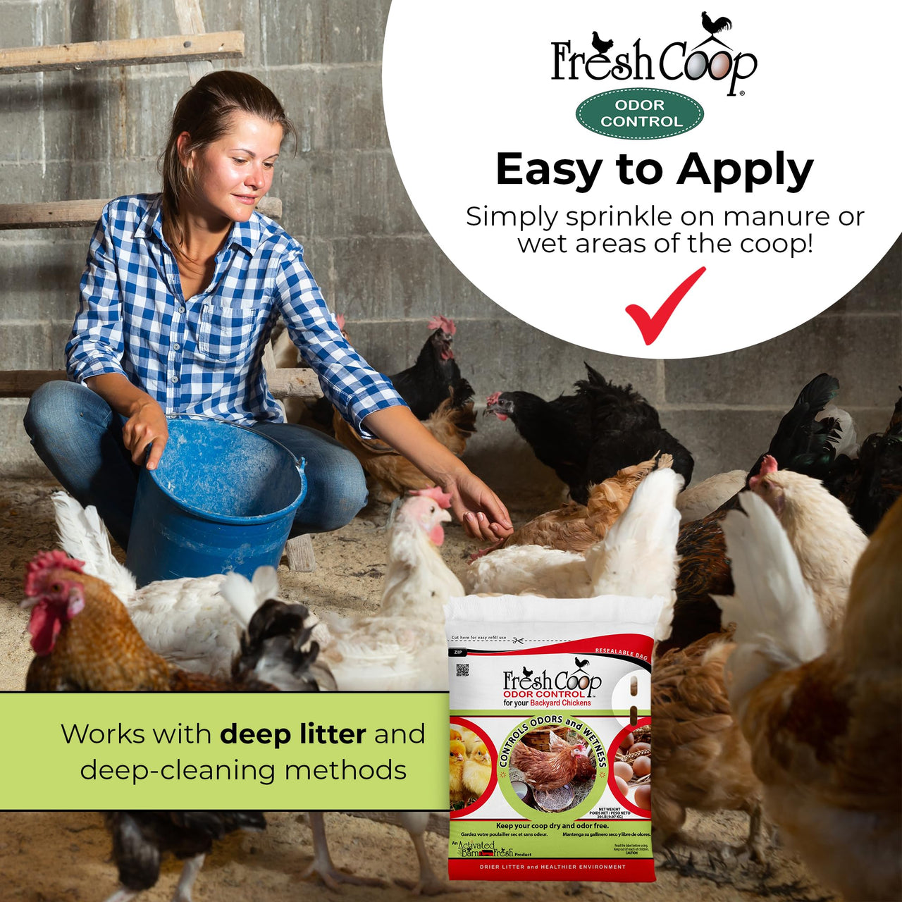 Progressive Planet Fresh Coop Odor Control, 20lbs - Ammonia Neutralizer & Moisture Absorption for Poultry - Food-Grade Diatomaceous Earth & Citric Acid - Extends Bedding Life & Improves Freshness