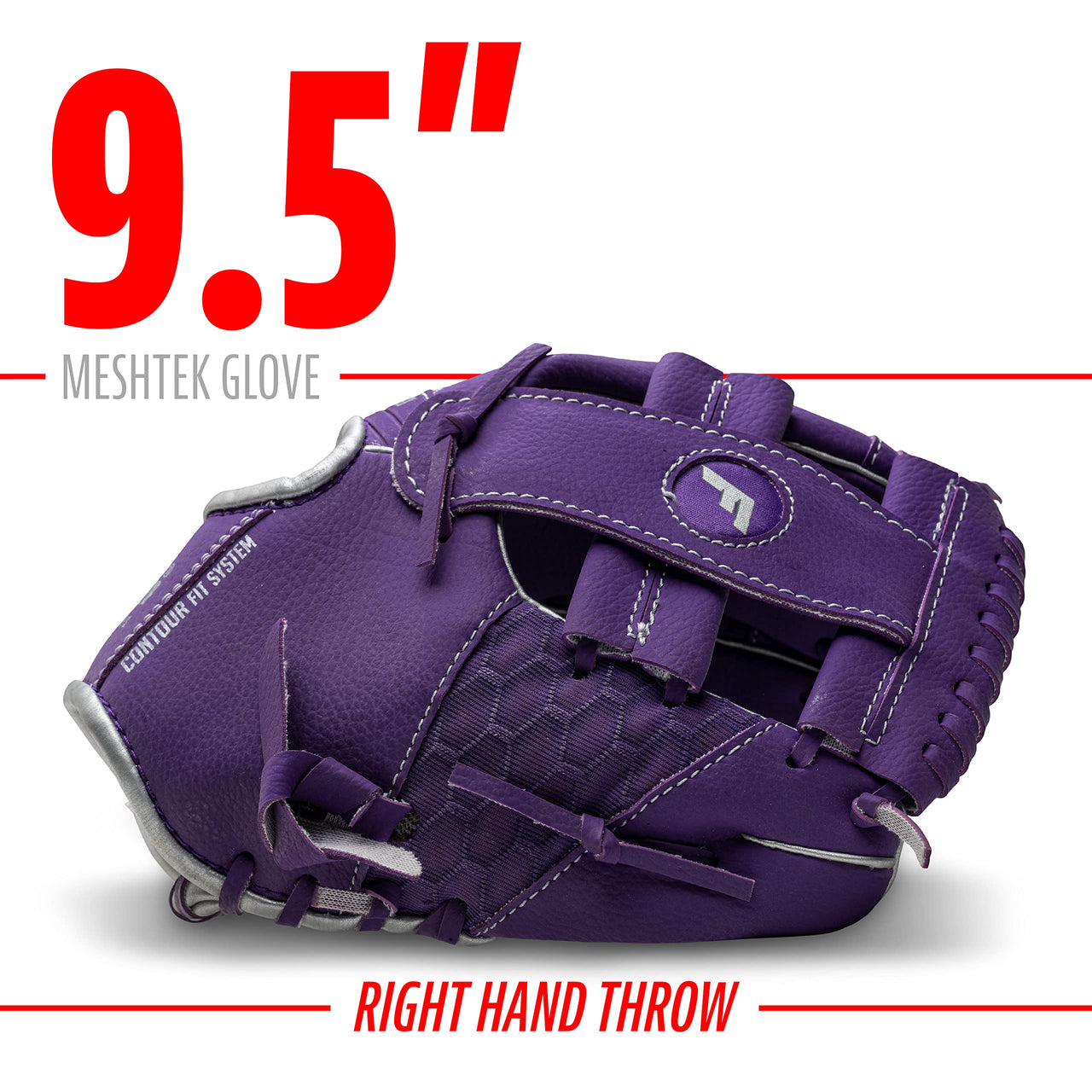 Franklin Sports unisex teen and Franklin Sports Kids Baseball Gloves Meshtek Child s Tball Glove Ball Set Boys Girls Teeball, Purple/Chrome, 9.5 US