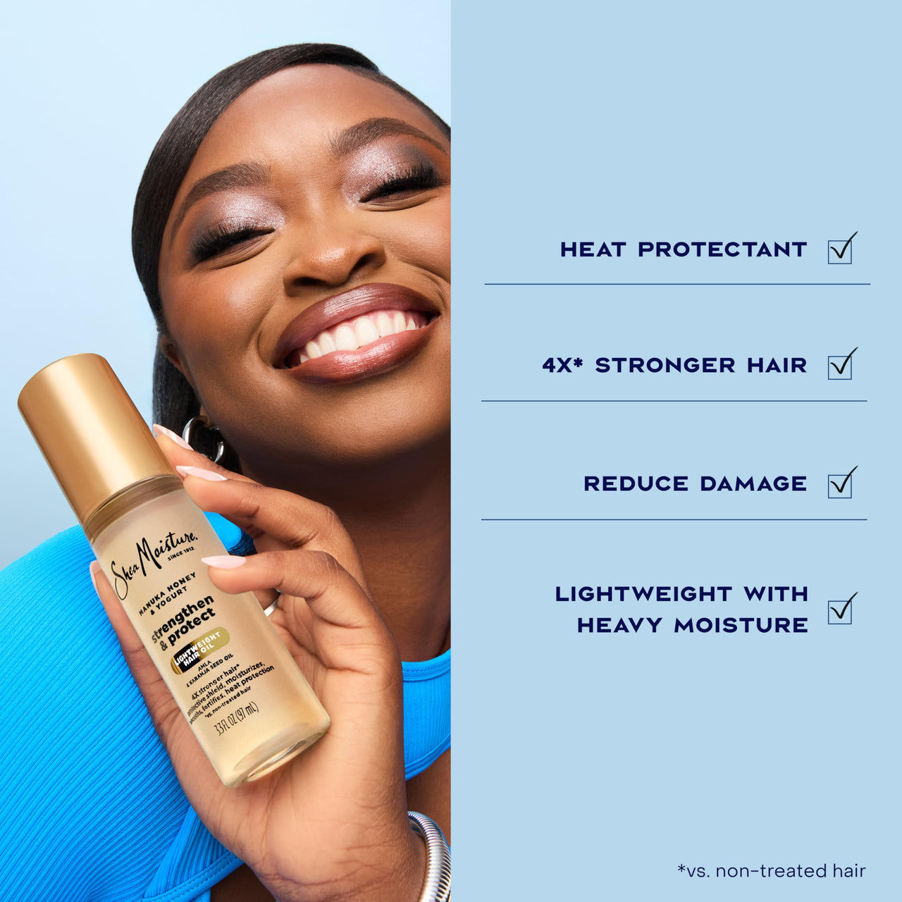 SheaMoisture Strengthen & Protect Hair Oil Manuka Honey & Yogurt Reduces Heat Damage and Protects Hair with an Amla Oil and Manuka Honey Infused Lightweight Formula 3.3fl oz