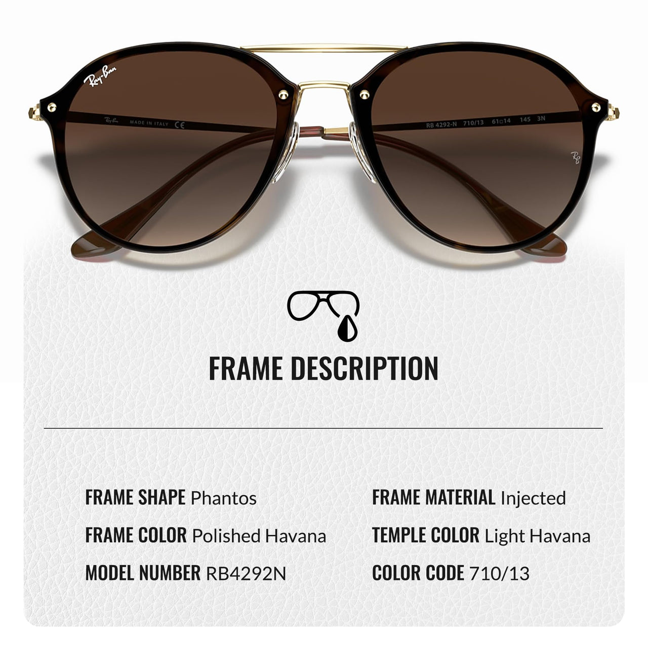 Ray-Ban RB4292N Blaze Double Bridge Phantos Shape Sunglasses With Eyewear Kit Bundle - Adjustable Nose Pads - Ideal Formal and Casual Wear Retro Sunglasses