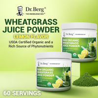 Thumbnail for Dr. Berg USDA Certified Organic Green Powder Superfood (60 Servings) - Made with Raw Wheatgrass, Chlorophyll, Trace Minerals & Natural Enzymes - Non-GMO Green Superfood Powder - Lemon Flavor