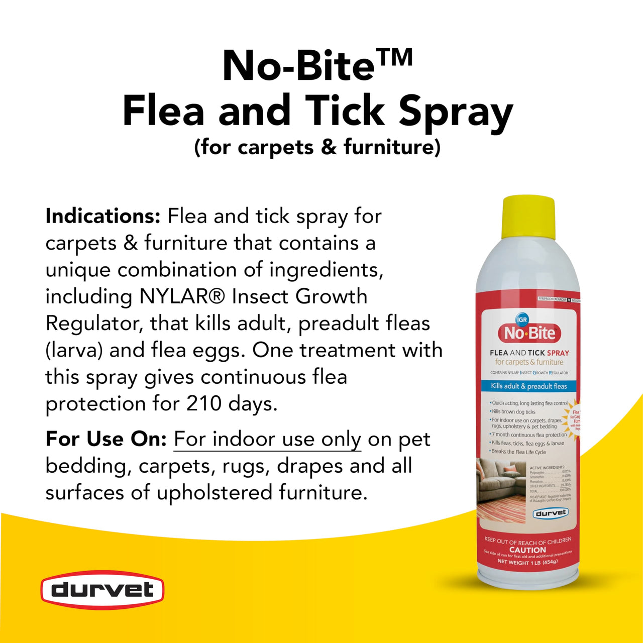 Durvet No Bite IGR Flea and Tick Spray, 16 Ounces, for Carpets and Furniture