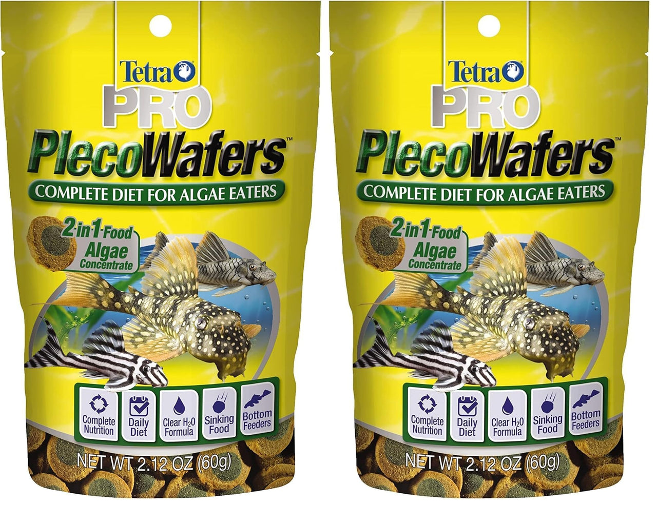 Tetra PRO PlecoWafers 2.12 Ounces,Nutritionally Balanced Vegetarian Fish Food,Concentrated Algae Center,Golds & Yellows,Model Number: 16447,(Pack of 2)