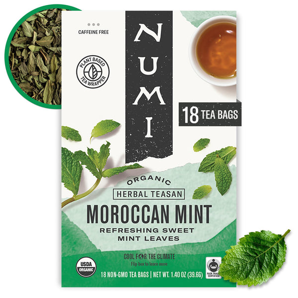 Numi Tea Organic Moroccan Mint Tea, 18 Herbal Tea Bags, Caffeine Free