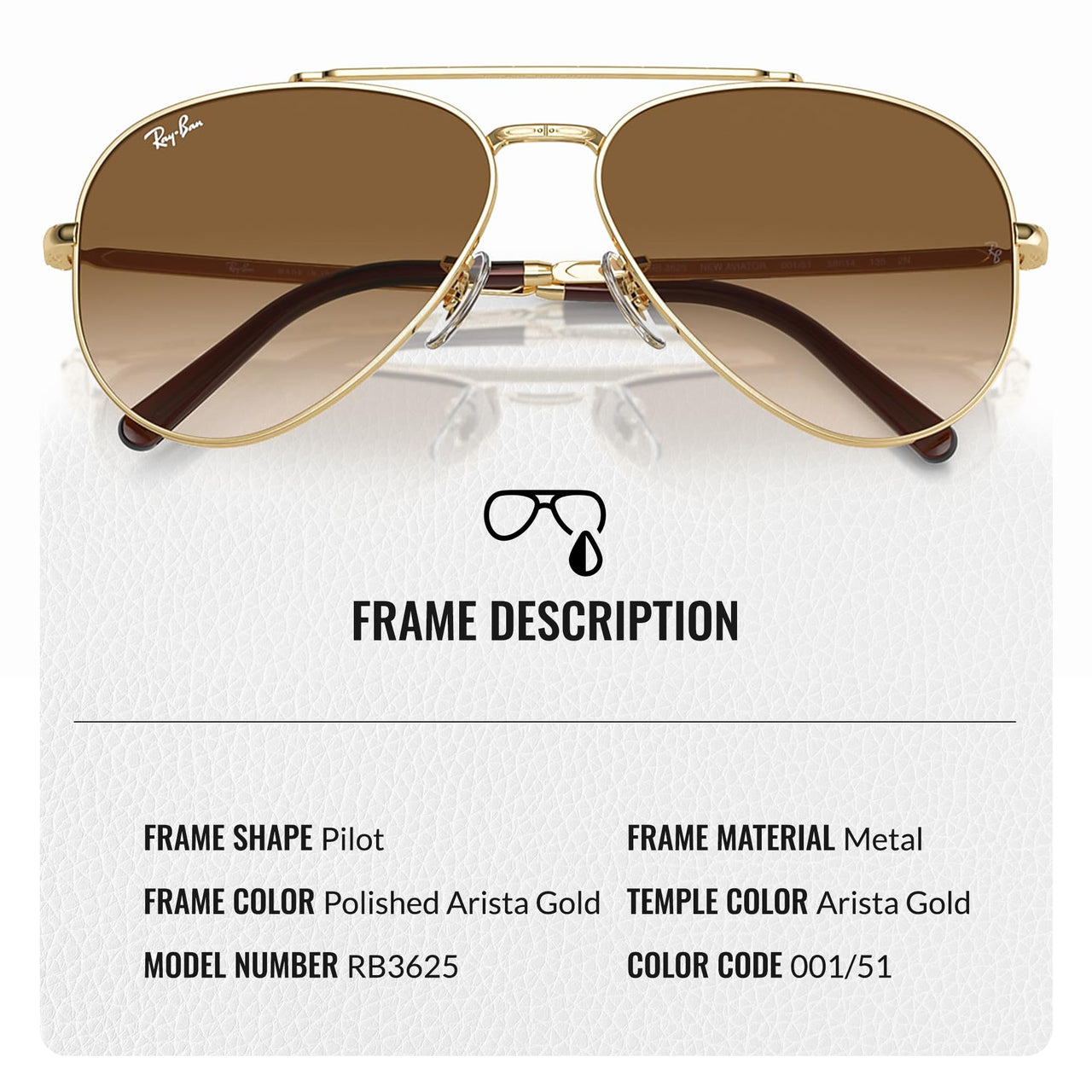 Ray-Ban RB3625 NEW AVIATOR Pilot Shaped Non-Polarized Sunglasses for Men & Women – Includes Official RAYBAN Eyewear Kit – Ideal Formal & Casual Wear Sunglasses – Light Brown Lens