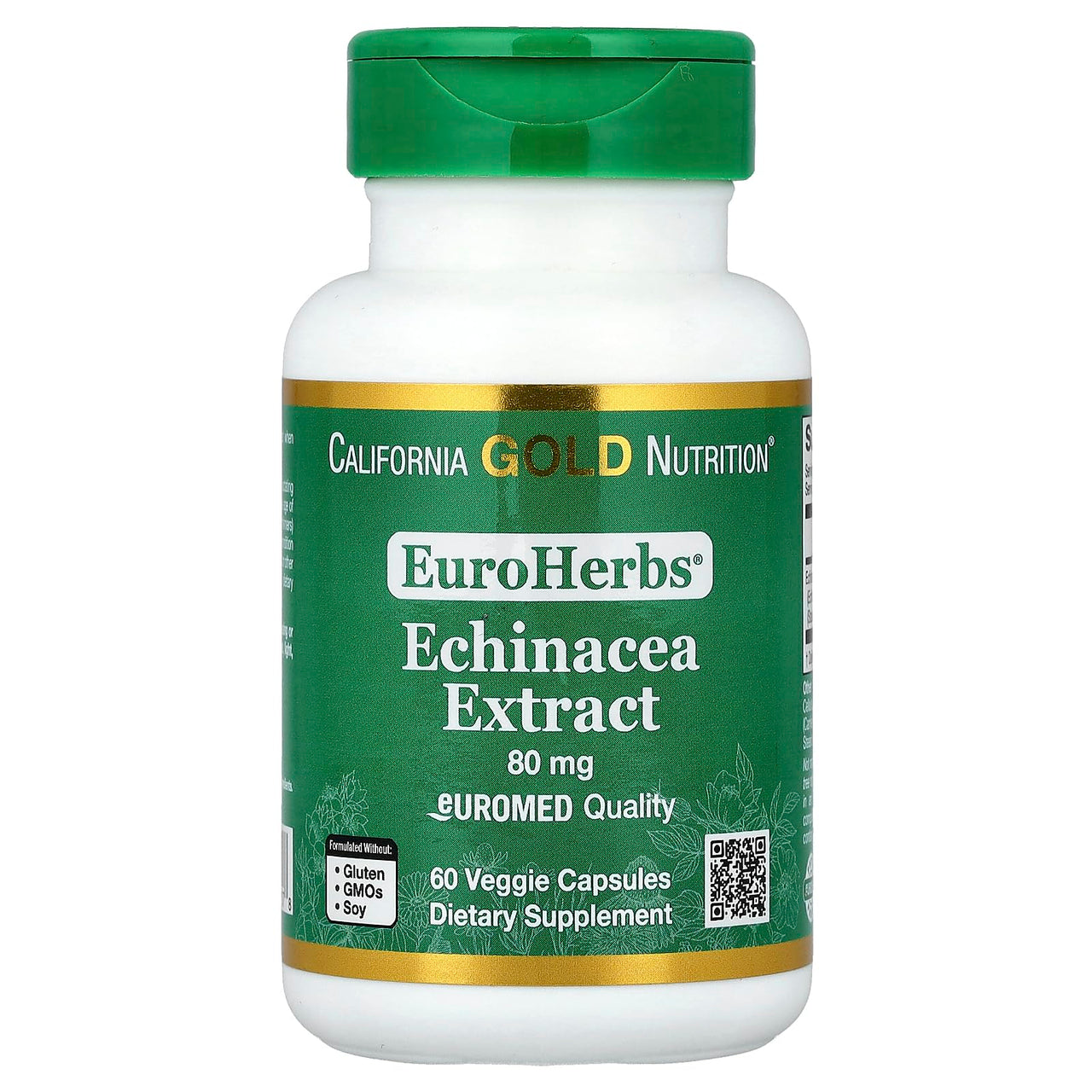 California Gold Nutrition EuroHerbs™, Echinacea Herb Extract, Euromed Quality, 80 mg, 60 Veggie Capsules