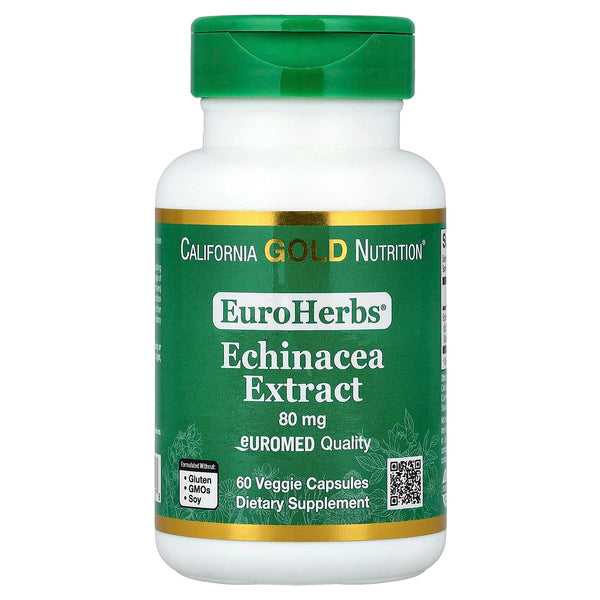 California Gold Nutrition EuroHerbs™, Echinacea Herb Extract, Euromed Quality, 80 mg, 60 Veggie Capsules