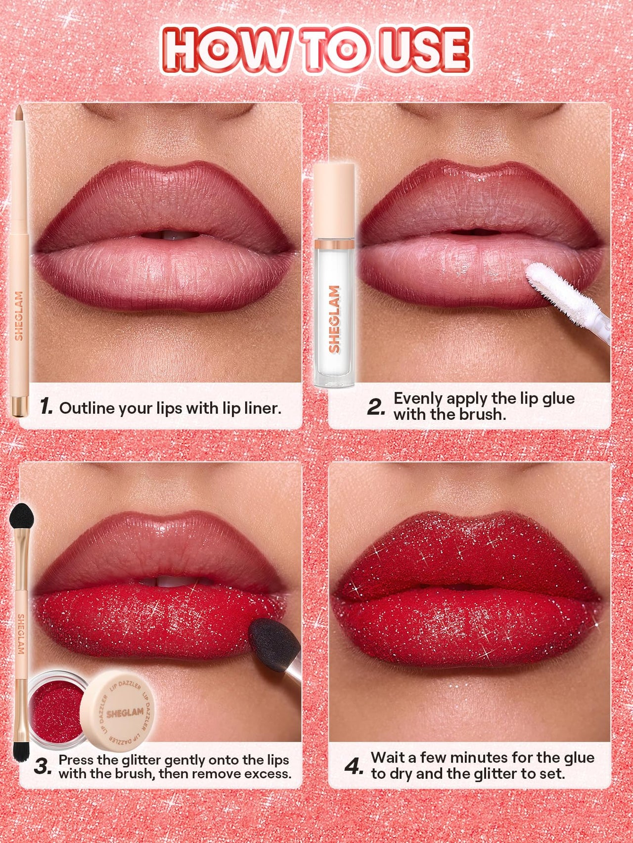 SHEGLAM Lip Dazzler Glitter Kit Long-Lasting Glitter Lip Gloss Sexy Super Stay Non-Sticky Shiny Liquid Kit Lipstick Y2K-Curtain Call