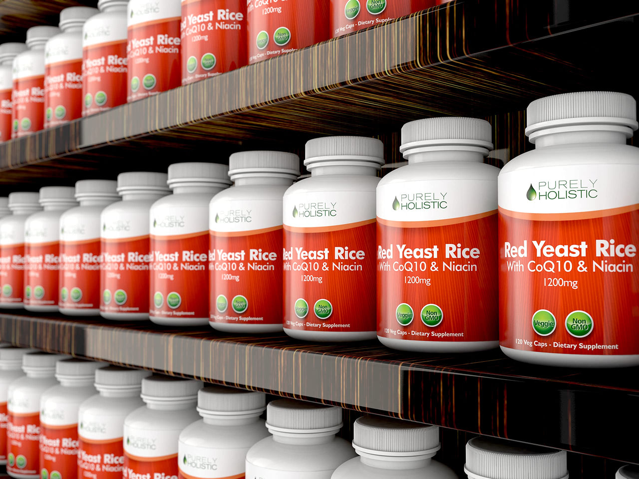 Purely Holistic Red Yeast Rice 1200mg with CoQ10 Supplement & Flush Free Niacin 120 Extra Strength Vegetarian Capsules – Advanced Healthy Heart Formula - Non-Irradiated, Citrinin Free