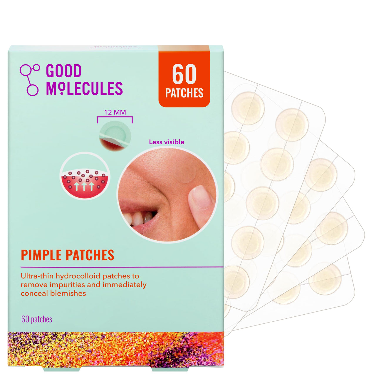 Good Molecules Pimple Patches for Face, 60 Pack – Ultra-Thin Hydrocolloid Acne & Zit Patches, Invisible Under Makeup, Clinically Tested Acne Spot Treatment