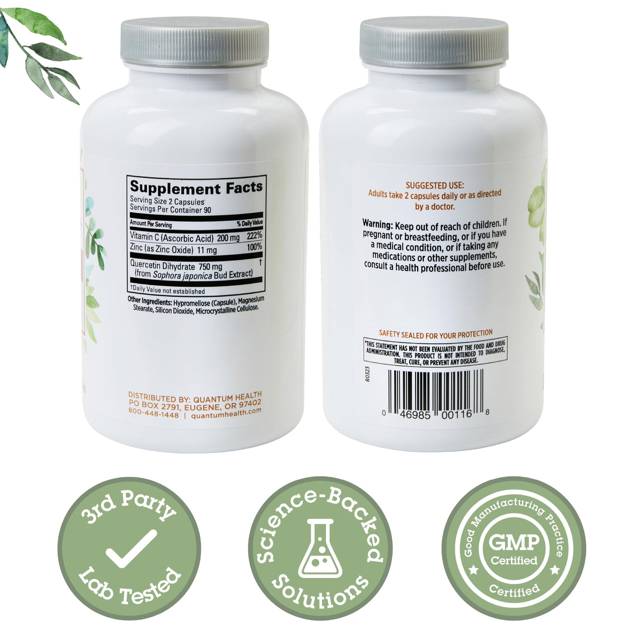 Quantum Health Quercetin+ 750mg Powerful Immune Support Supplement + Zinc 11mg & Vitamin C 200mg Seasonal Immunity Boost Respiratory Health & Gut Support Complex for Women & Men - 180 Capsules