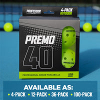 Thumbnail for Professor Pickleball PREMO40 Outdoor Pickleball Balls - Tournament Grade USAPA Approved Pickleball Balls - 4 Pack of pickleballs, 12 Pack, 36 Pack, 100 Pack