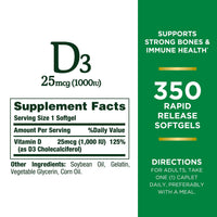 Thumbnail for Nature's Bounty Vitamin D3 1000 IU Softgels, Immune Support, Promotes Healthy Bones, 350 Ct