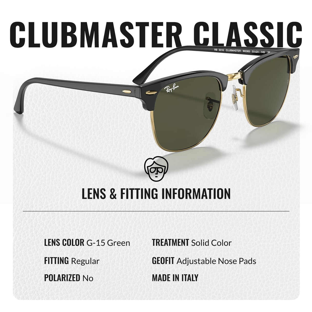Ray-Ban RB3016 CLUBMASTER CLASSIC Square Shaped Non-Polarized Sunglasses for Men & Women – Includes Official RAYBAN Eyewear Kit – Ideal Formal & Casual Wear Sunglasses – G-15 Green Lens