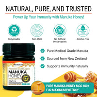 Thumbnail for ManukaGuard Premium Gold Manuka Honey MGO 400+ | Raw Medical-Grade New Zealand Honey for Digestive Support, Unpasteurized, Pure | 8.8 oz