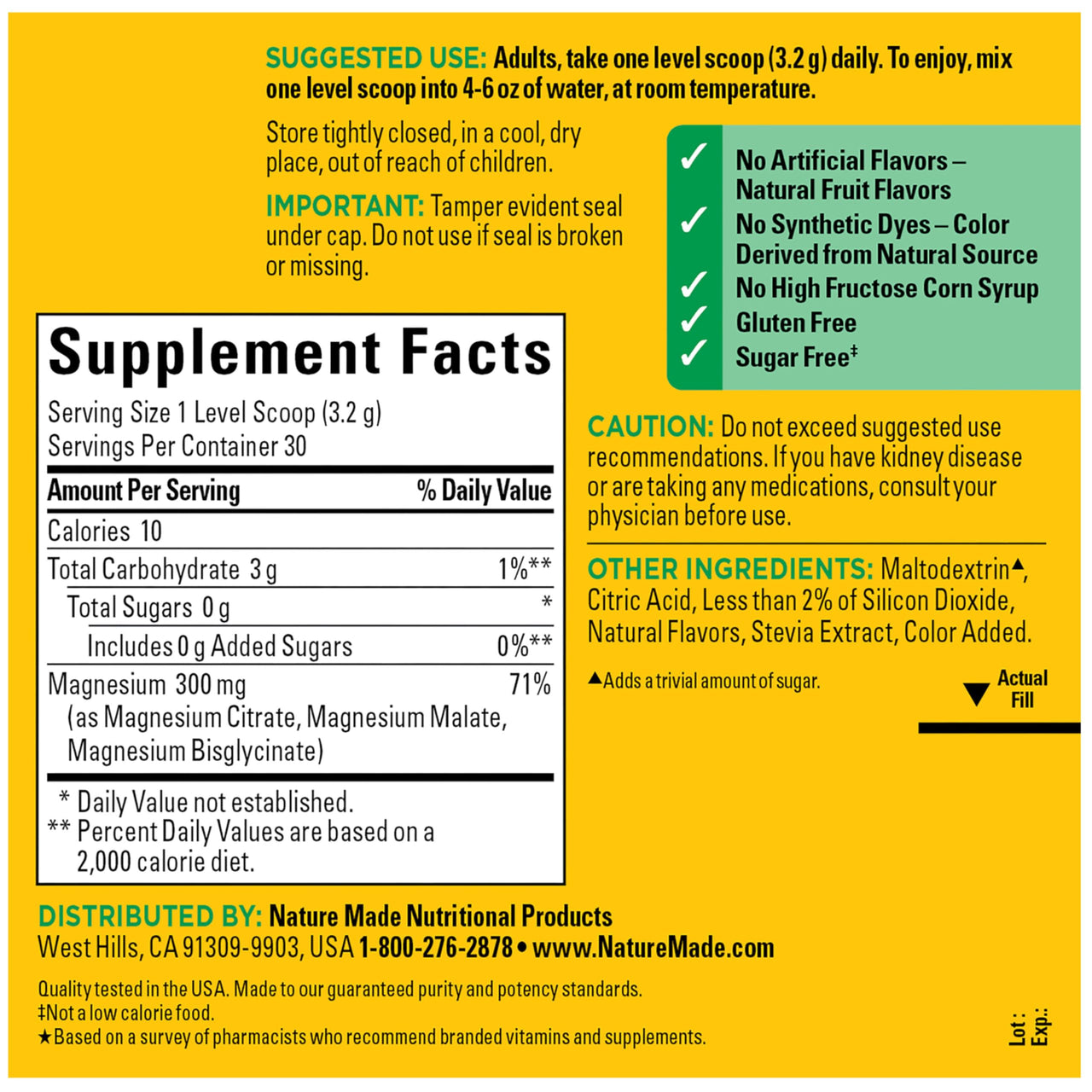 Nature Made High Absorption Magnesium Complex Drink Mix Powder, Magnesium Citrate, Glycinate & Malate 3-in-1 Blend, Pink Lemonade Flavor, 96 g, 30 Day Supply