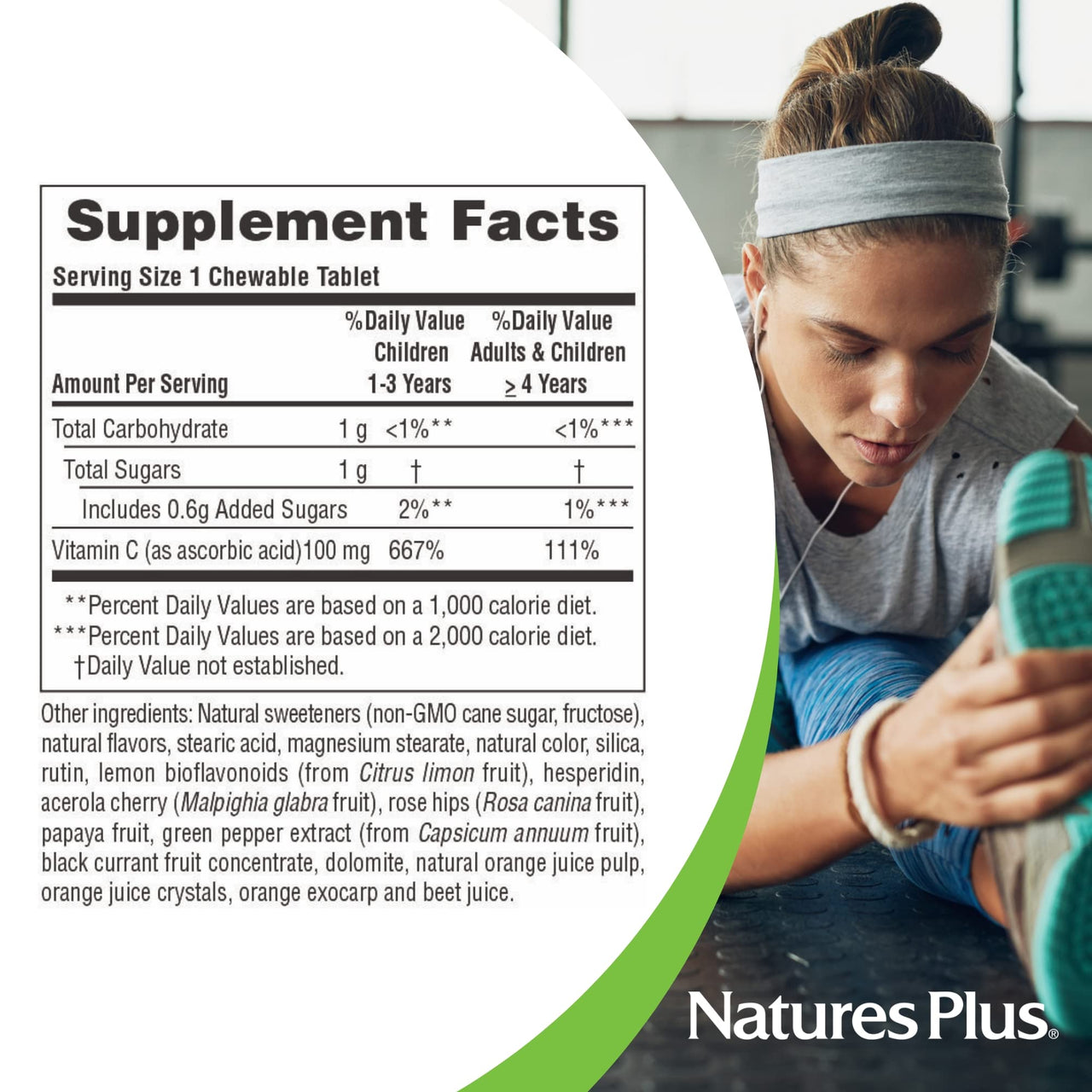 NaturesPlus Orange Juice Jr. - 180 Chewable Tablets - 100 mg Vitamin C - Immune System Support - Gentle on The Stomach - Vegan, Gluten Free - 180 Servings