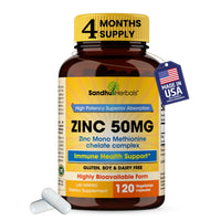 Thumbnail for Zinc 50mg Capsules for Men and Women, 120 Count | Highly Absorbable Zinc Supplements for Immune System Support | Zink 50 mg Mono Methionine Chelated Complex |Helps with Skin Health & Overall Immunity