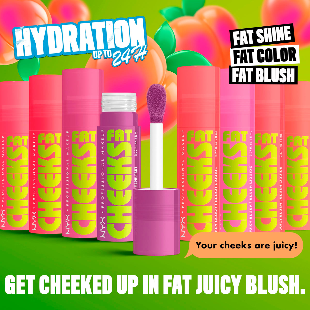 NYX PROFESSIONAL MAKEUP Fat Cheeks Liquid Blush, Buildable, Dewy Blush with Long-Lasting 12HR Wear - Peach Plunge (Bright Peach)