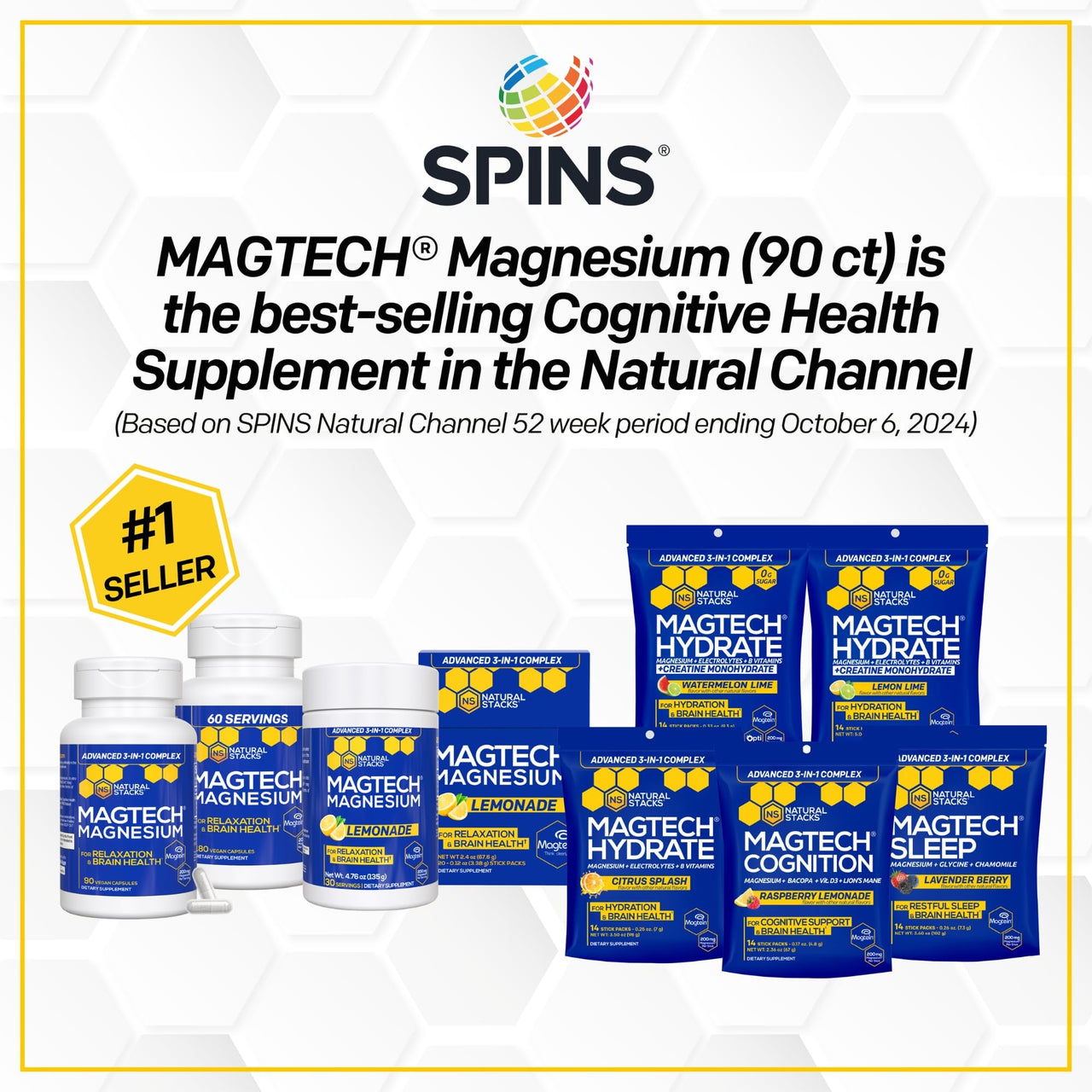 Magtein Magnesium L-Threonate, Glycinate & Taurate – 200mg Chelated Magnesium Complex – MagTech Magnesium Supplement for Relaxation & Brain Health – 90 Capsules