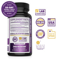 Thumbnail for Zhou Garlic with Allicin - Garlic Supplements, Odorless Garlic Extract Pills for Men & Women, 5000 mcg Allicin Per Tablet for Immune & Heart Health - 90 Coated Tablets (Pack of 1)