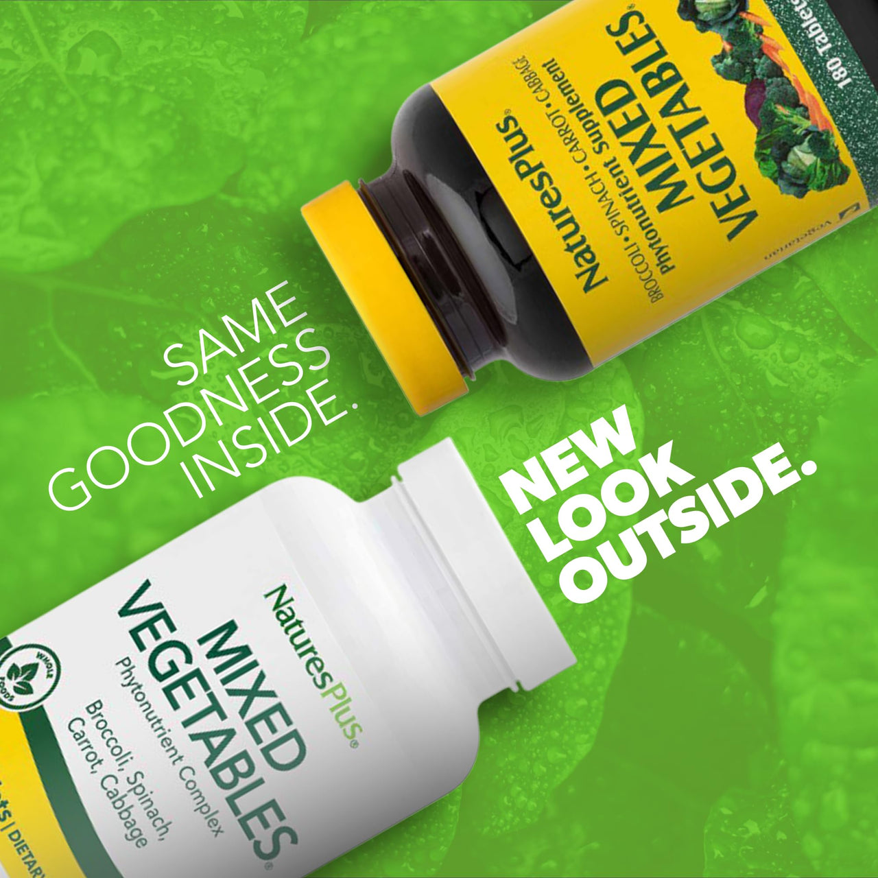 NaturesPlus Mixed Vegetables - 180 Tablets - With Broccoli, Spinach, Carrot & Cabbage - Gluten Free - 60 Servings