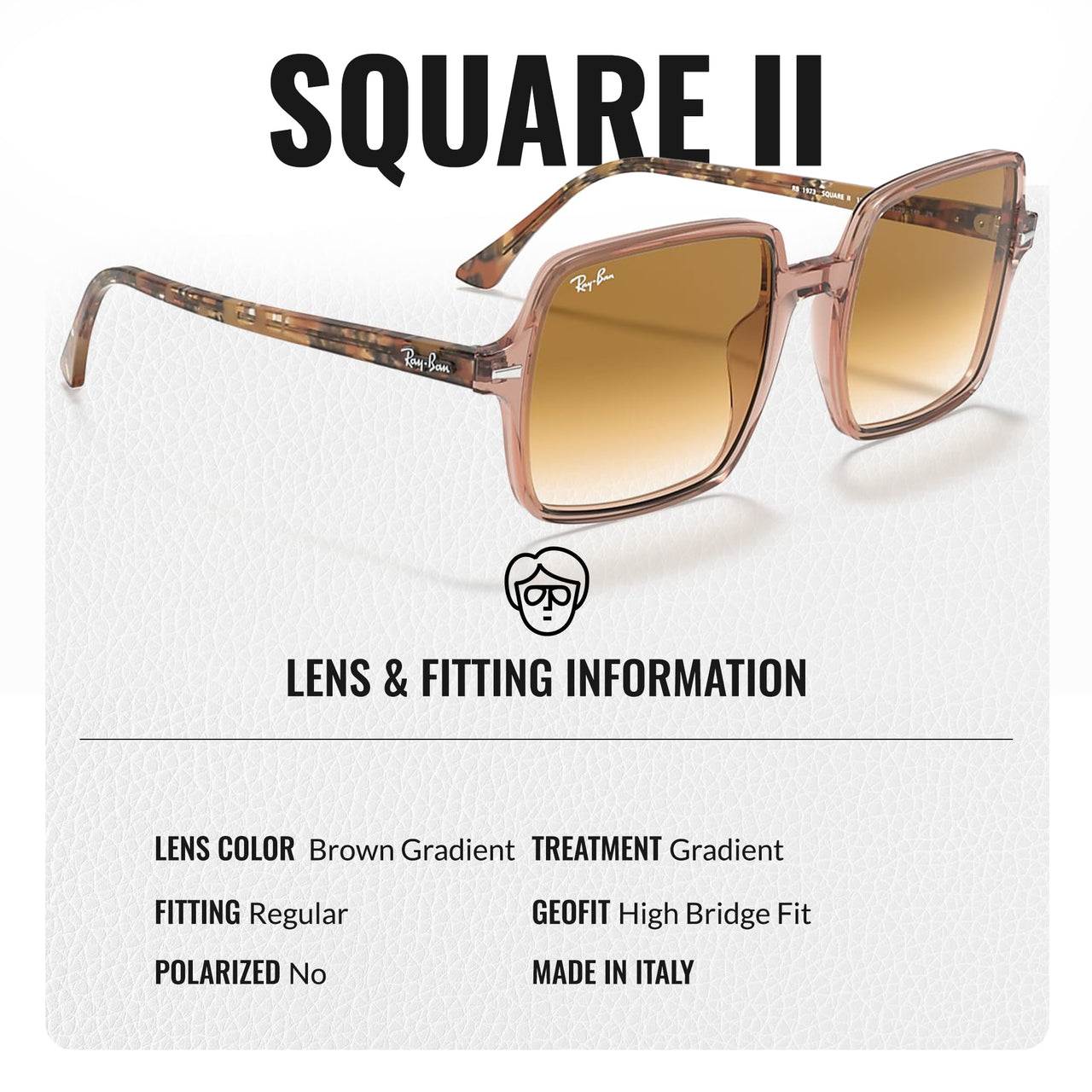 Ray-Ban RB1973 SQUARE II Square Shaped Non-Polarized Sunglasses for Women – Includes Official RAYBAN Eyewear Kit – Ideal Formal & Casual Wear Sunglasses – Light Brown Gradient Lens