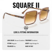 Thumbnail for Ray-Ban RB1973 SQUARE II Square Shaped Non-Polarized Sunglasses for Women – Includes Official RAYBAN Eyewear Kit – Ideal Formal & Casual Wear Sunglasses – Light Brown Gradient Lens