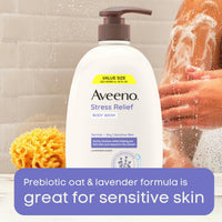 Thumbnail for Aveeno Stress Relief Body Wash for Women, Calming Lavender Scent & Prebiotic Oat, Cleanser for Sensitive Dry Skin, Paraben, Dye & Soap-Free, 33 Fl Oz