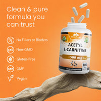 Thumbnail for NaturaLife Labs Acetyl L-Carnitine (ALCAR) 1500 mg per Serving – 100 Capsules – Non-GMO, Gluten-Free, Vegan