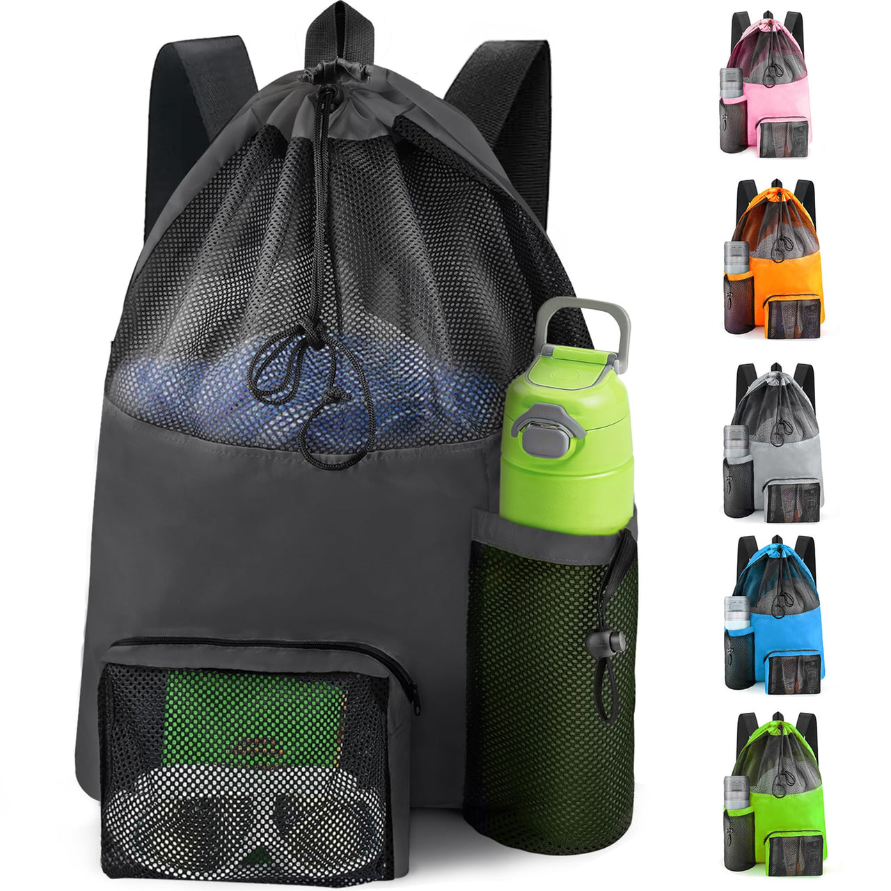 HOHOM Mesh Swim Bag Beach Drawstring Backpack, Waterproof Gym Bags for Women and Men, Large Pool Bag Swimming Gear for Swimmers