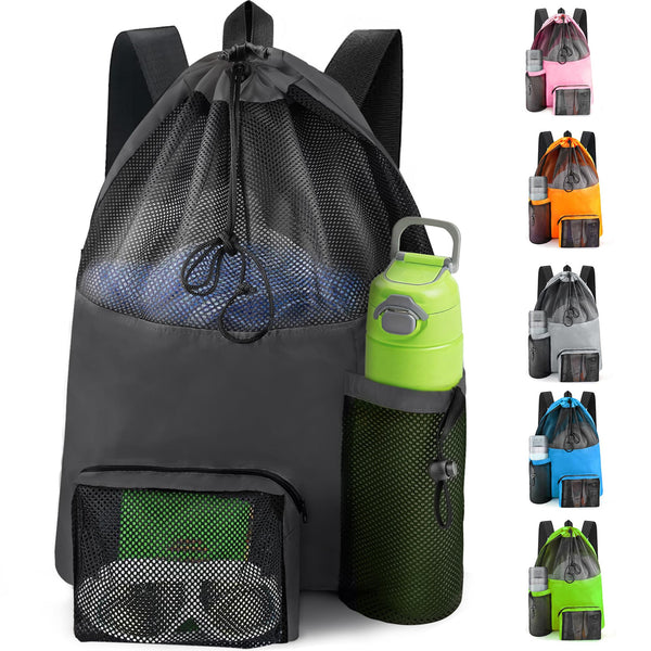 HOHOM Mesh Swim Bag Beach Drawstring Backpack, Waterproof Gym Bags for Women and Men, Large Pool Bag Swimming Gear for Swimmers