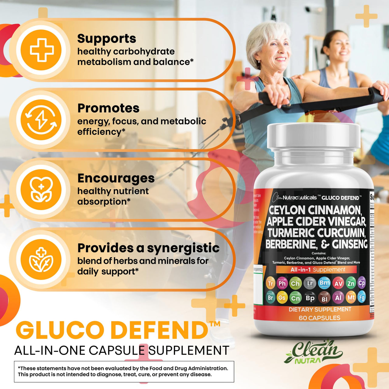 Clean Nutraceuticals Ceylon Cinnamon Capsules + Berberine Turmeric Apple Cider Vinegar Ginseng Bitter Melon Gymnema Milk Thistle Fenugreek Supplement Pills Powder for Men & Women