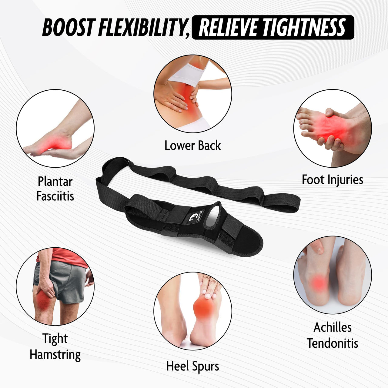 DMoose Fitness Foot & Calf Stretcher with Adjustable Padded Stretching Strap for Plantar Fasciitis, Hamstring, Heel Spurs and Achilles Tendonitis Relief - Yoga Leg Stretch Strap for Flexibility