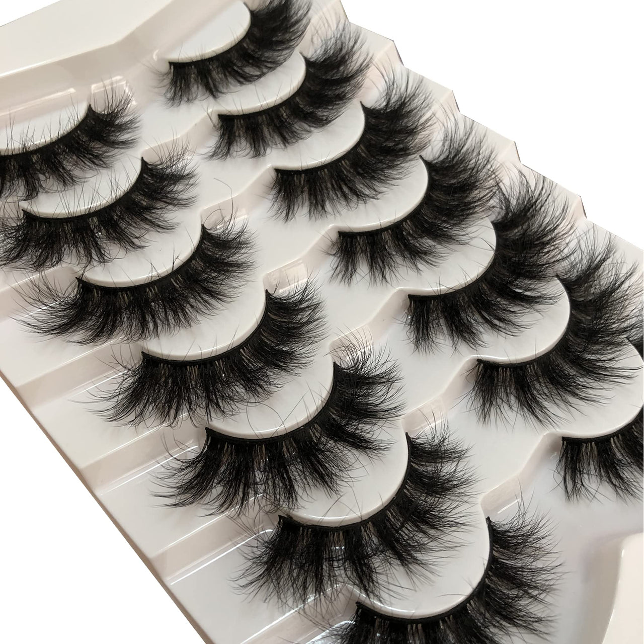 Pooplunch False Eyelashes Faux Mink Lashes Cat-Eye Look 18MM Wispy Long 8D Volume Fake Eyelash Strips 7 Pairs Pack