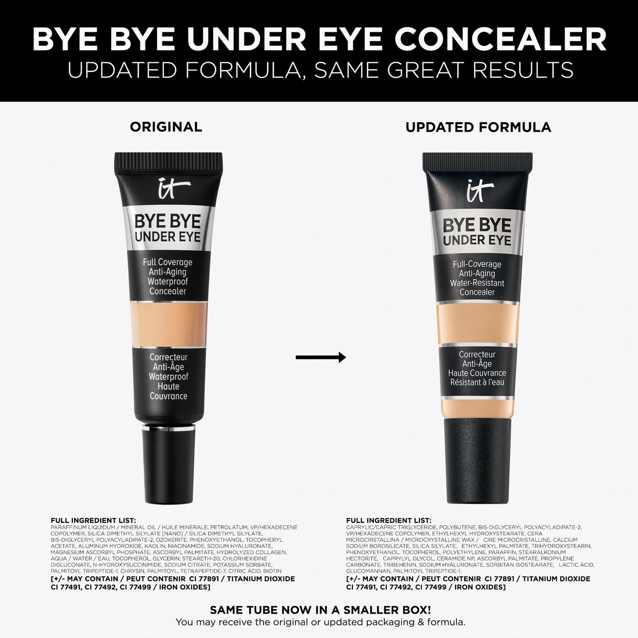 IT Cosmetics Bye Bye Under Eye Concealer (Light Tan) - Water-Resistant, Full Coverage Brightening Concealer For Dark Circles, Fine Lines, Redness & Discoloration, Anti-Aging, 24H Wear - 0.4 fl oz
